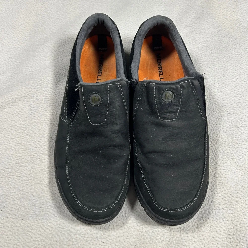 Merrell Traveler Rove Mens Size 11 Black Leather Slip On Comfort Shoes J42109